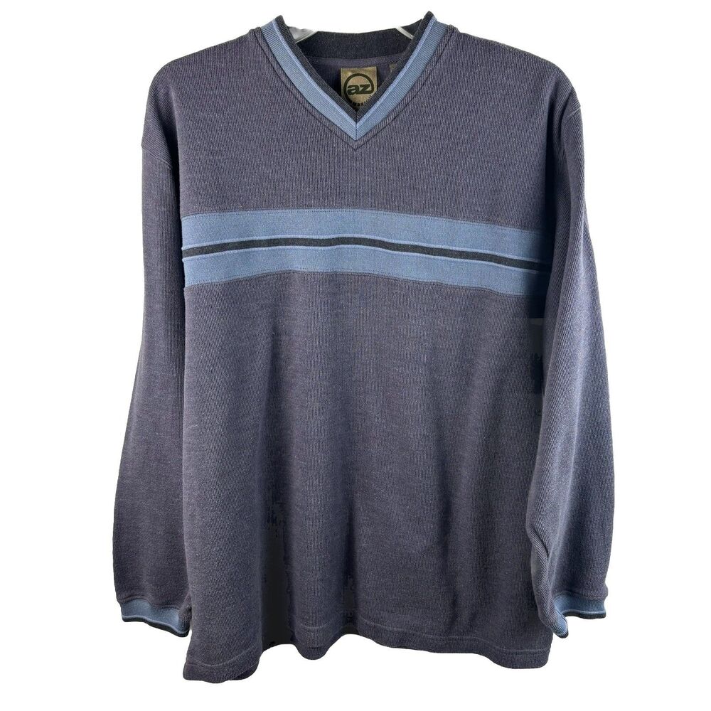 AZ Apparel Zone Men's Sweater Large Blue Pull Over Striped